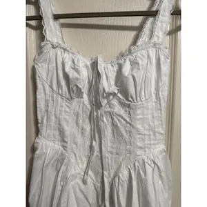 White Milkmaid Mini Dress Cottagecore Coquette Fairycore Western Ribbon Tie thumbnail 4