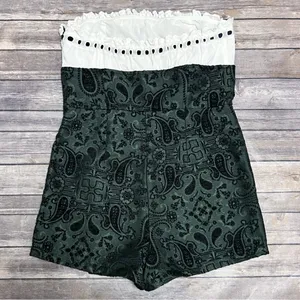 Urban Outfitters White Green Black Antoinette Strapless Brocade Paisley Romper thumbnail 5