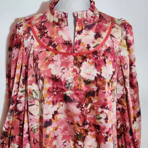 Umgee Pink Floral Satin Blouse with 3/4 Sleeves Size Large NWT thumbnail 4