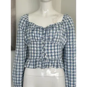 Rose & Grey Women’s M Gingham Peasant Crop Top Long Sleeve Cottagecore Floral thumbnail 5