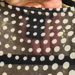 SilkLand Vintage Y2K Black White Polka Dot 100% Silk Ruffle Sheer Top XL thumbnail 9