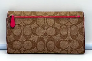 Coach brown leather signature Charlie C snap wallet pink interior A1532 … thumbnail 6