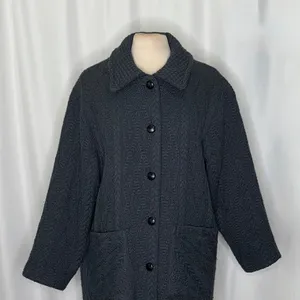 BOYNE VALLEY WEAVERS Wool Ireland Cable Knit Coat Jacket Gray Pockets Large thumbnail 3