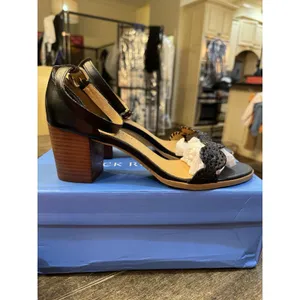 Jack Rogers Womens' Lauren Ankle Strap Mid Heels Black Scalloped Trim Size 9.5 thumbnail 3