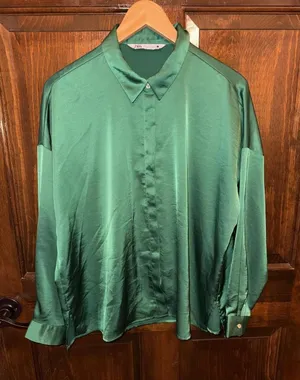 Zara Green Satin Effect Shirt thumbnail 1