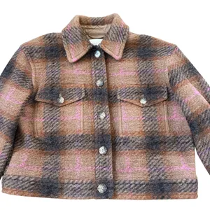 Aritzia Wilfred Autumn Shirt Jacket Wool Shacket Brown Pink Plaid thumbnail 7