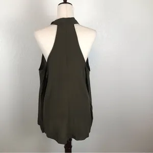 Elan olive‎ green cold shoulder high low long sleeve blouse M thumbnail 4