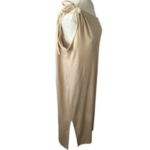 Old Navy‎ XXL One Shoulder Sleeveless Ribbed Knit Maxi Dress Beige Neutral thumbnail 3