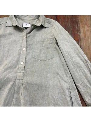 Tuckernuck Sage Green Linen Look 100% Cotton Drop Waist Ruffle Hem Shirt Dress S thumbnail 6