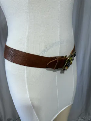 Vintage Lucky Brand Y2K Brown Studded Leather Crystal Buckle Belt Wide Western thumbnail 10