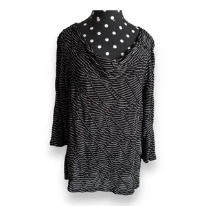 Dana Buchman Black White Geometric Cowl Neck Top Small Stretch Blouse‎ thumbnail 5