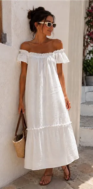 Zara White Off-Shoulder Maxi Dress thumbnail 1