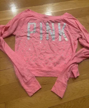 Pink Size Extra Small (XS) Cropped Long Sleeve Top with Sequin Logo thumbnail 1