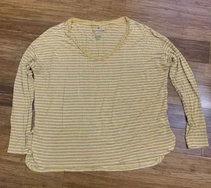 American Eagle Top womens Medium Yellow Soft & Sexy Striped Long Sleeve‎ V-Neck thumbnail 1
