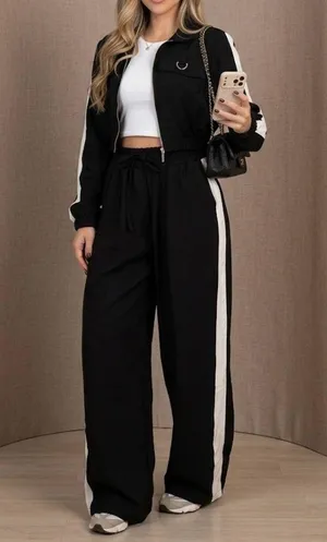Chic 2-Piece Tracksuit Set - Cropped Jacket & Wide Leg Pants ✨ thumbnail 1