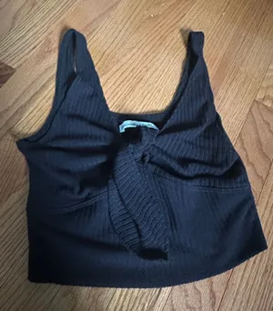 Abercrombie & Fitch Black Ribbed Tie-Front Crop Tank thumbnail 1