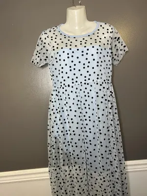 Wednesday's Girl Dress Womens Small Polka Dot Mesh Sheer Fit Flare Midi Blue thumbnail 2