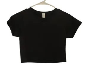 Offline By Aerie Black Short Sleeve Crew Neck Basic Crop Top Casual Tee Small thumbnail 1