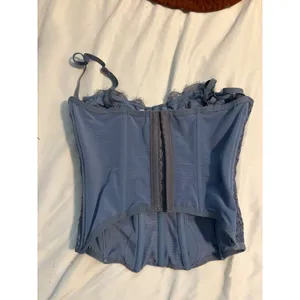 Out From Under Corset Top Bustier Blue Lace Mesh Boning Coquette Aesthetic M Med thumbnail 2
