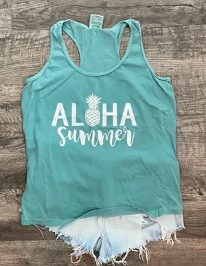 Comfort Colors Aloha Summer Pineapple Graphic Tee Tank Top Size Small thumbnail 1