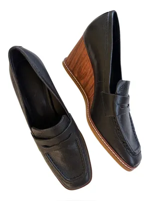 Like New Sanctuary Leather Cadence Wedge Loafers Black Size 8.5 thumbnail 2