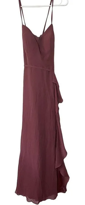 Azazie maroon pink dress criss cross back spaghetti straps formal c‎ bridesmaid thumbnail 1
