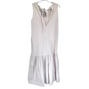 ZARA Ecru Cotton Tiered Tie Back Midi Dress XS Neutral Minimalist A-Line Coastal thumbnail 7