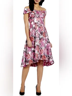 Adrianna Papell Floral Jacquard Shoulder Midi Dress Sz 6 Autumn Wedding Guest thumbnail 14