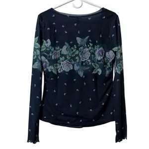 Free people Blue Floral Print Button Down Sheer/Mesh(Size Small) thumbnail 4