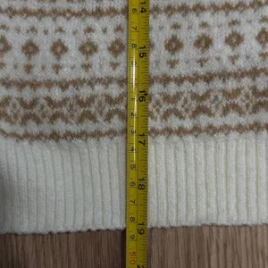 American‎ Eagle Fair Isle Cropped Sweater Tan Cream V-Neck Knit Size Medium thumbnail 5