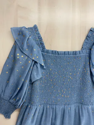 JESSAKAE smocked star gold printed dress 1XL blue event vacation casual thumbnail 5