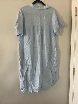 Light Blue Linen Blend Button Up Shirt Mini Dress Large Coastal Beach Resort thumbnail 6