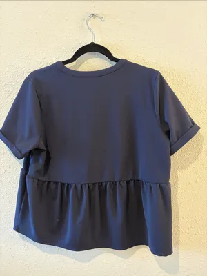 Ann Taylor Navy Lace-Up Peplum Blouse thumbnail 4