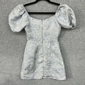 Altar'd State Size XS Blue Ivory Floral Brocade Puff Sleeve Mini Dress thumbnail 6
