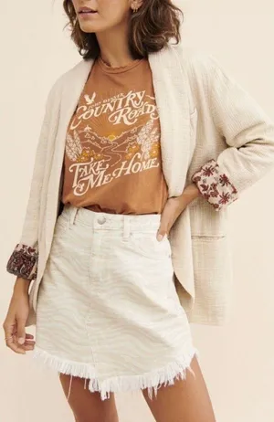 Free People Distressed Denim Skirt Mini thumbnail 1