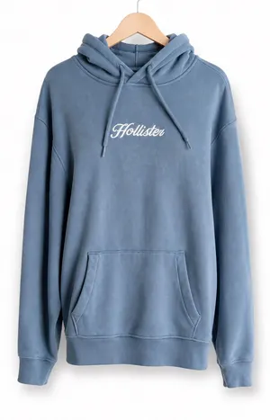 Hollister Womens Hoodie Sz XS Blue Cursive Logo Solid Kangaroo Pocket Drawstring thumbnail 1