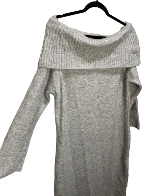 Daily Practice Off-Shoulder Foldover Midi Sweater Dress - Light Gray 1X NWT thumbnail 6