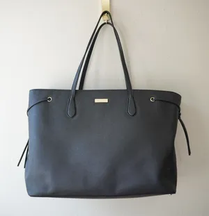 Kate Spade New York Black Saffiano Leather Drawstring Tote Bag Gold Hardware thumbnail 1