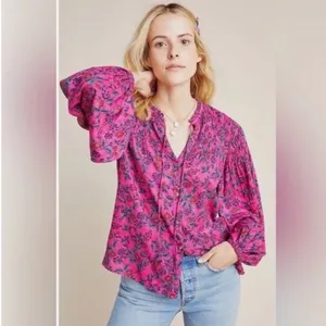 Maeve Calais Smocked Floral Peasant Blouse. thumbnail 5