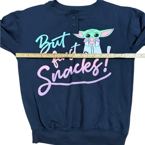 Star Wars Navy Baby Yoda Pajama Lounge Sweatshirt Top “But First, Snacks!”‎ XS thumbnail 7