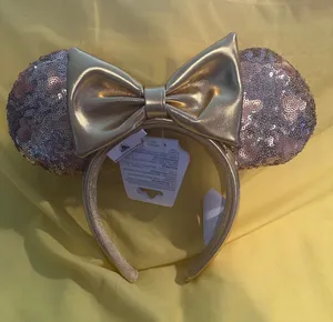 NWT Disney Parks Gold Sequin Hidden Mickey Mouse Minnie Bow Headband Ears thumbnail 1
