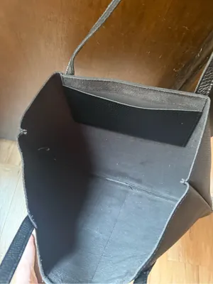 Vince Camuto Pebbled Vegan Leather Luck Tote in black with gray stripe thumbnail 3