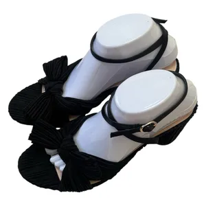 MUCCUTE Bow Knot Block Heel Sandals Ankle Buckle‎ Black Special Occasion 9.5 thumbnail 3