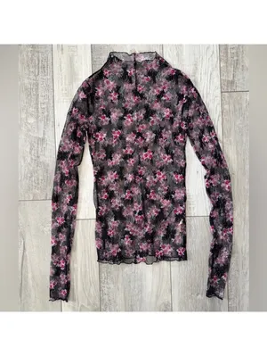 Free People Lady Lux Lace Feminine Layering Top Black & Pink Floral size small thumbnail 7