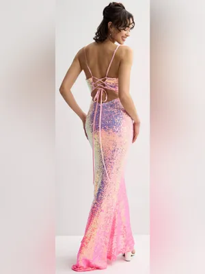 Jump Apparel Pink Multicolor Sequin Maxi Dress — Juniors’ Size 3/4 (S) thumbnail 2