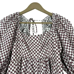 Abercrombie & Fitch Puff Sleeve Checkered Romper Burgundy Mod Retro Size M thumbnail 3