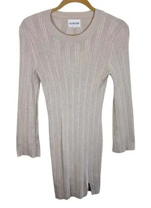 Olive & Oak Tan Rayon Ribbed Knit Long Sleeve Light Above Knee Sweater Dress M‎ thumbnail 1