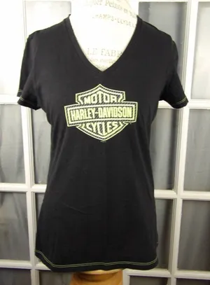 Harley Davidson Womens Black‎ V Neck Tshirt Large Black thumbnail 1