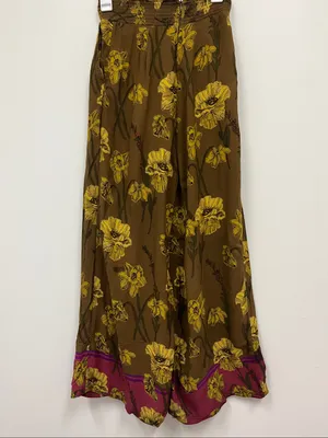 Anthropologie MAEVE Brown/floral Wide leg Palazzo pant with purple hem size 0 thumbnail 3