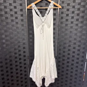 Sleeveless Beach Dress Crocheted Lace Straps Sz S Asymmetric Grad Ethereal Bride thumbnail 11